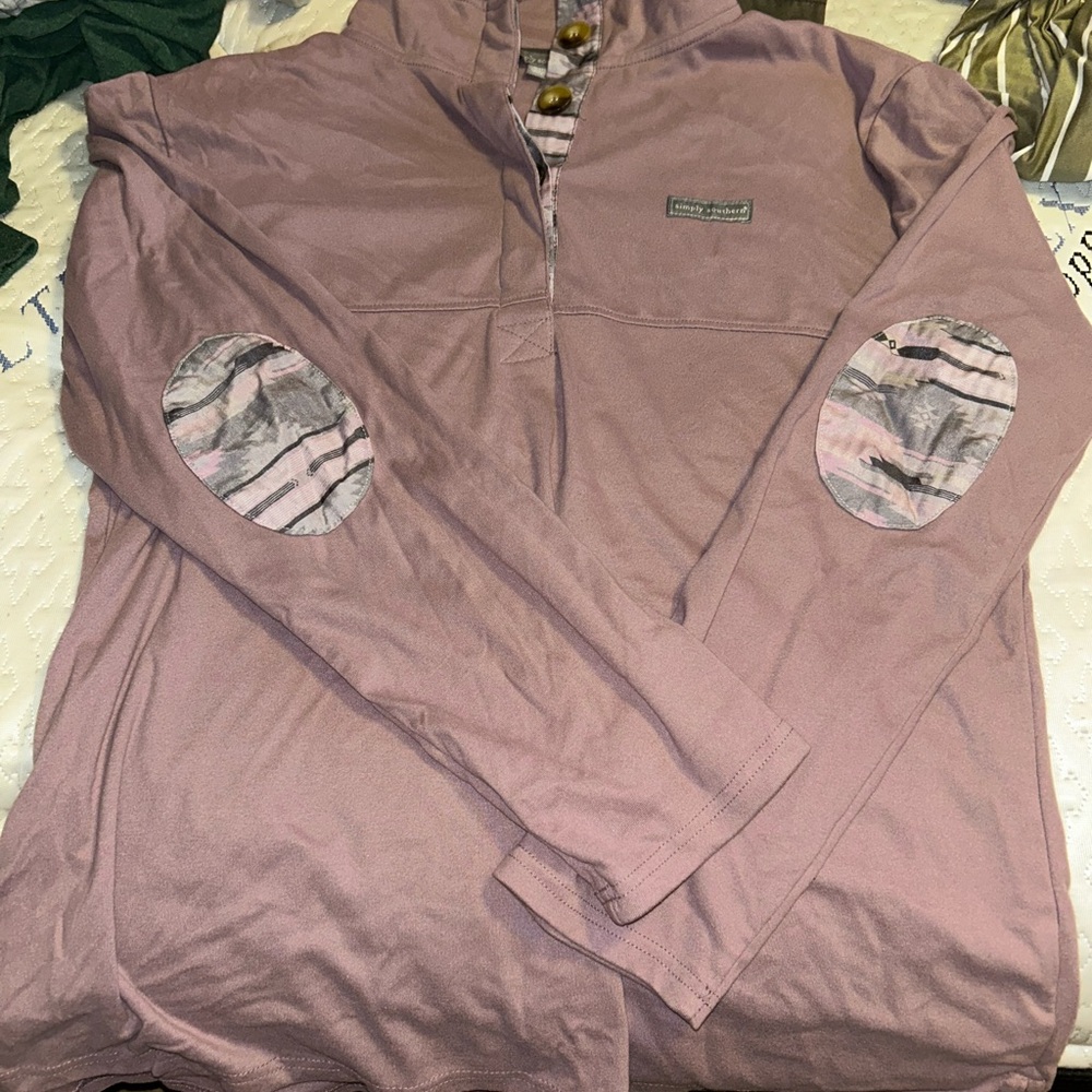 Simply Southern Purple Sweatshirt with Camouflage Accents